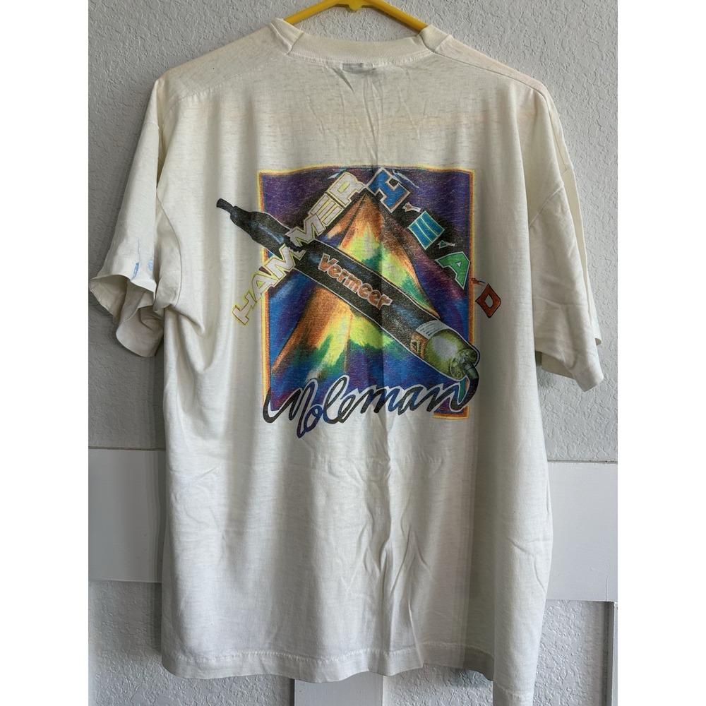 VTG Vermeer Moleman T-Shirt Size Xl USA 90s Hammer Head Screen Stars Tool